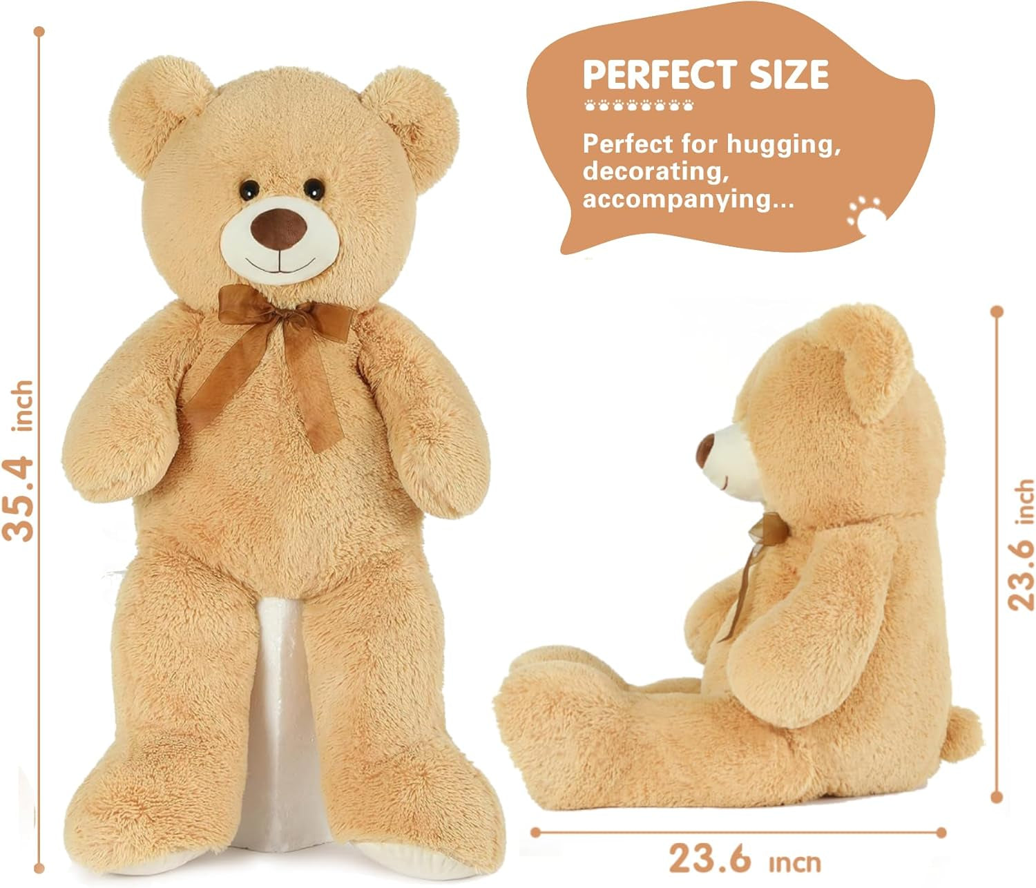 Giant Teddy Bear Stuffed Animal-35.4'' Large Teddy Bear, Soft Large Teddy Bear Plush Toy, Brown Teddy Bear, Big Stuffed Bear for Girl Boy Girlfriend Valentines Christmas Birthday, Light Brown