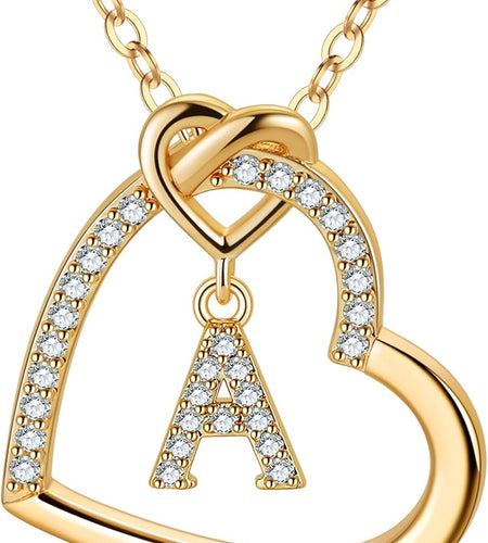 Easter Gifts for Kids Teen Girls - Cubic Zirconia Heart Pendant Initial Necklace, Dainty Initial Letter a - Z Necklace Jewelry Easter Gifts for Kids Girls Women