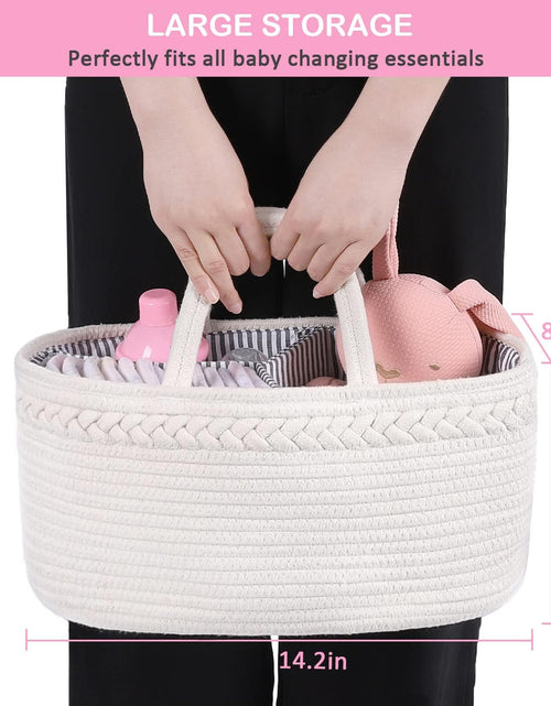 Load image into Gallery viewer, Baby Diaper Caddy Organizer, Boho Rope Nursery Storage Baby Basket Bin Gift Bags for Boys Girls, Portable Caddy Organizer for Changing Table Car, Ideal Gift Baby Shower Basket (White)
