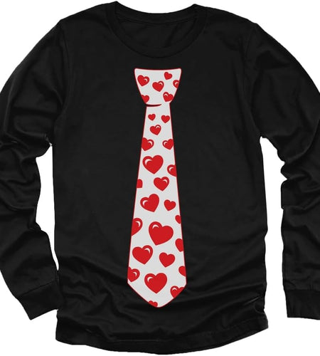 Red Hearts Tie Kids Valentines Day Shirt - ABC I Love You Long Sleeve Tee for Toddlers & Youth Boys Girls