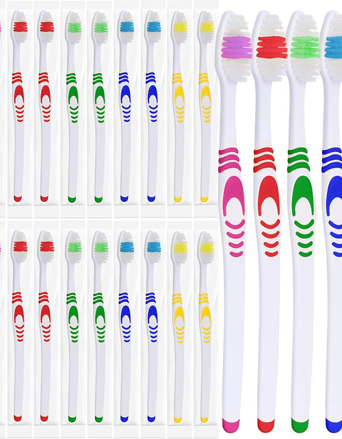 Load image into Gallery viewer, 25 Bulk Toothbrushes | Individually Wrapped | Manual Disposable Travel Toothbrush Set for Adults or Kids | Made with a Medium-Soft Large Head | Multi-Color | Travel Toiletry Oral Set
