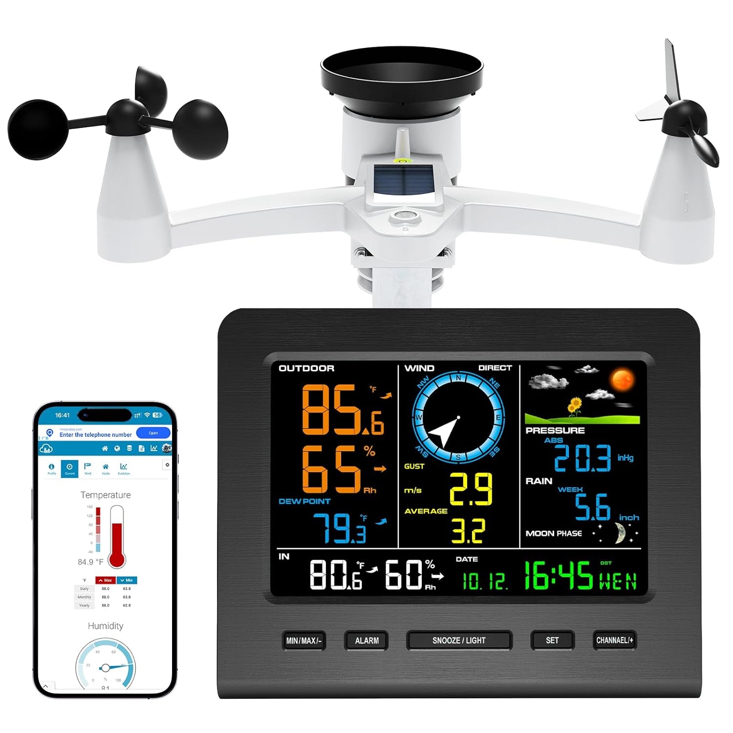 Smartweather Pro™ – Wifi Wireless Indoor & Outdoor Weather Station with Rain, Wind & Temp Monitoring