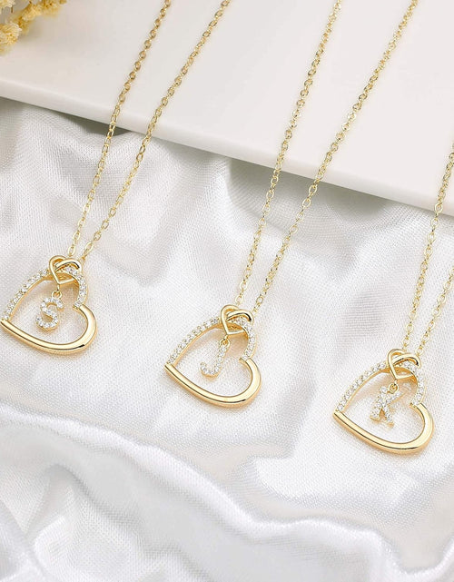 Load image into Gallery viewer, Easter Gifts for Kids Teen Girls - Cubic Zirconia Heart Pendant Initial Necklace, Dainty Initial Letter a - Z Necklace Jewelry Easter Gifts for Kids Girls Women
