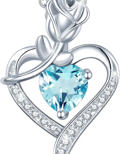 Load image into Gallery viewer, Fine Jewelry Valentines Day Gifts for Her Birthstone Necklace for Women Sterling Silver Genuine or Created Gemstone Rose Flower Heart Pendant Necklace Anniversary Birthday Gifts for Girls Wife Mom
