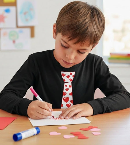 Red Hearts Tie Kids Valentines Day Shirt - ABC I Love You Long Sleeve Tee for Toddlers & Youth Boys Girls