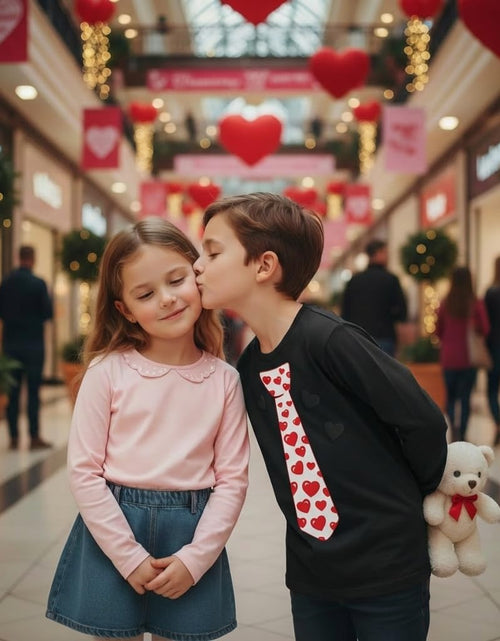 Load image into Gallery viewer, Red Hearts Tie Kids Valentines Day Shirt - ABC I Love You Long Sleeve Tee for Toddlers &amp; Youth Boys Girls
