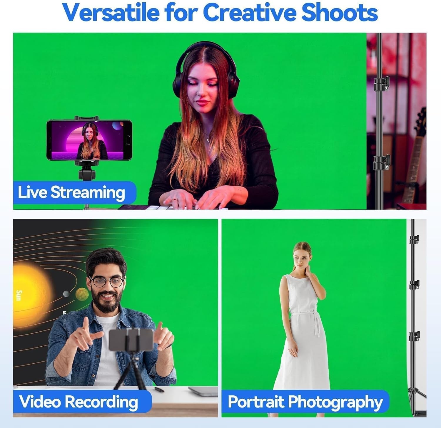 Photo Video Studio 8.5 X 10Ft Green Screen Backdrop Stand Kit, Photography Background Support System with 10 X12Ft 100% Cotton Muslin Chromakey Backdrop