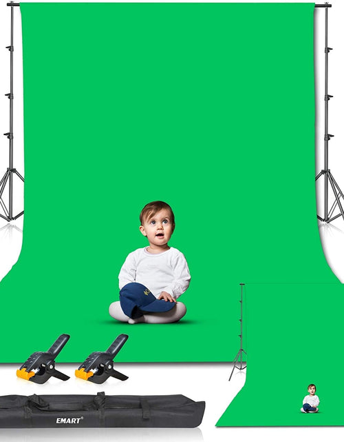 Load image into Gallery viewer, Photo Video Studio 8.5 X 10Ft Green Screen Backdrop Stand Kit, Photography Background Support System with 10 X12Ft 100% Cotton Muslin Chromakey Backdrop

