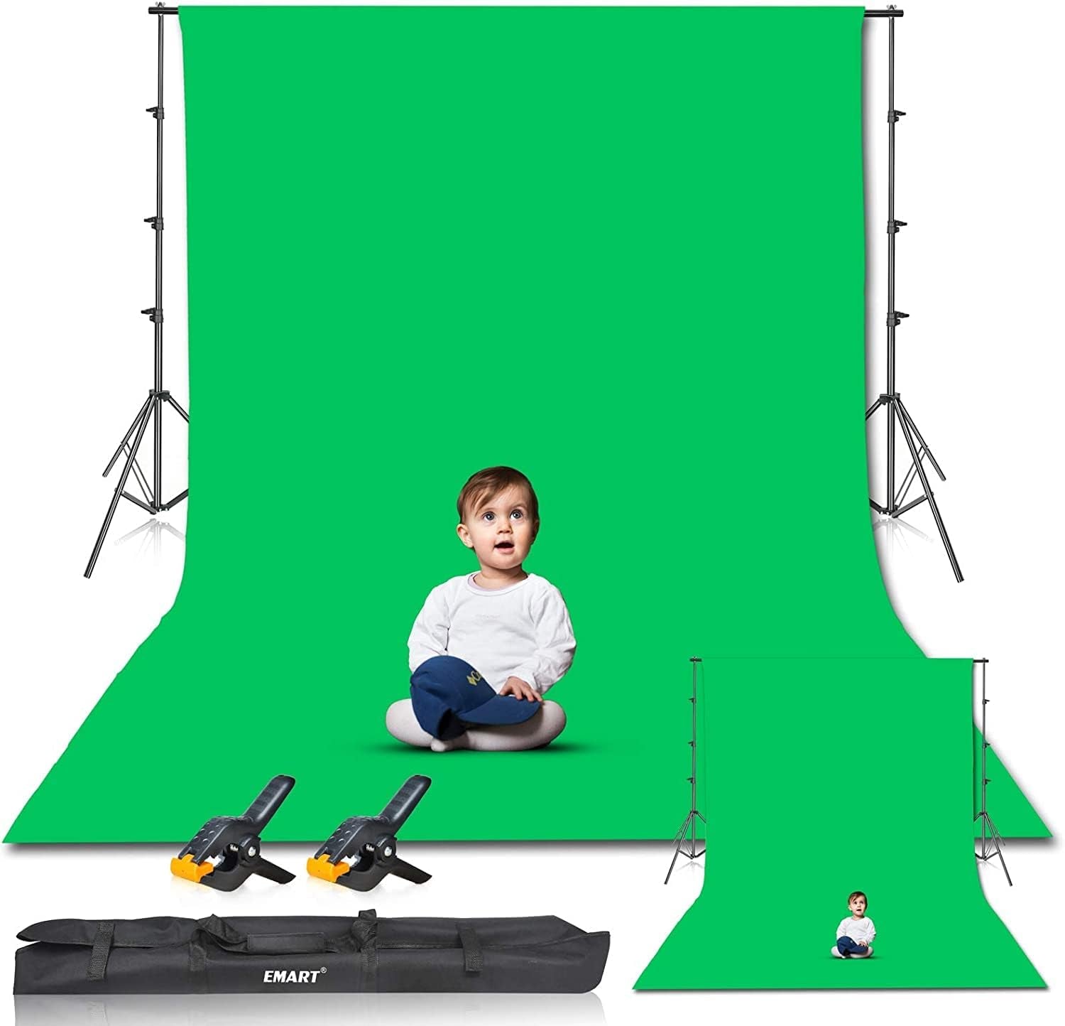 Photo Video Studio 8.5 X 10Ft Green Screen Backdrop Stand Kit, Photography Background Support System with 10 X12Ft 100% Cotton Muslin Chromakey Backdrop