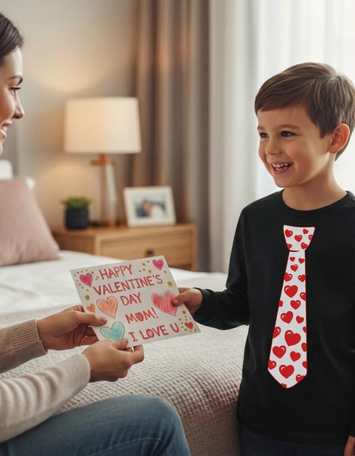 Load image into Gallery viewer, Red Hearts Tie Kids Valentines Day Shirt - ABC I Love You Long Sleeve Tee for Toddlers &amp; Youth Boys Girls
