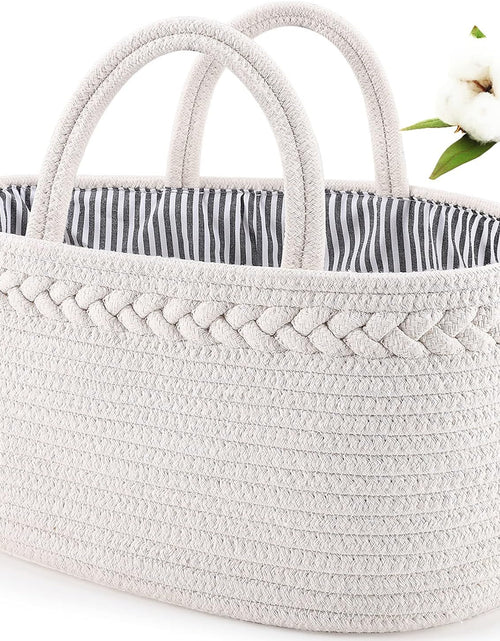 Load image into Gallery viewer, Baby Diaper Caddy Organizer, Boho Rope Nursery Storage Baby Basket Bin Gift Bags for Boys Girls, Portable Caddy Organizer for Changing Table Car, Ideal Gift Baby Shower Basket (White)
