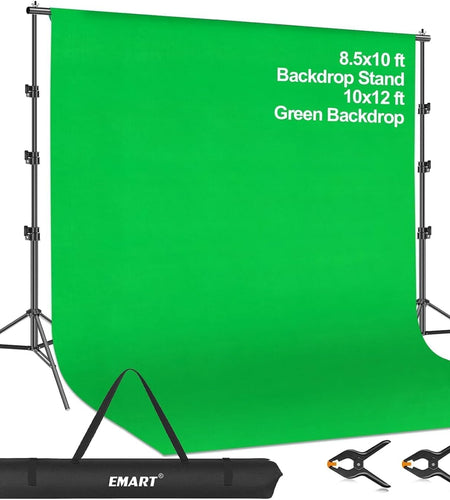 Photo Video Studio 8.5 X 10Ft Green Screen Backdrop Stand Kit, Photography Background Support System with 10 X12Ft 100% Cotton Muslin Chromakey Backdrop