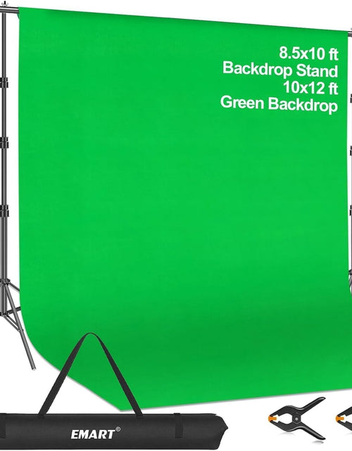Load image into Gallery viewer, Photo Video Studio 8.5 X 10Ft Green Screen Backdrop Stand Kit, Photography Background Support System with 10 X12Ft 100% Cotton Muslin Chromakey Backdrop
