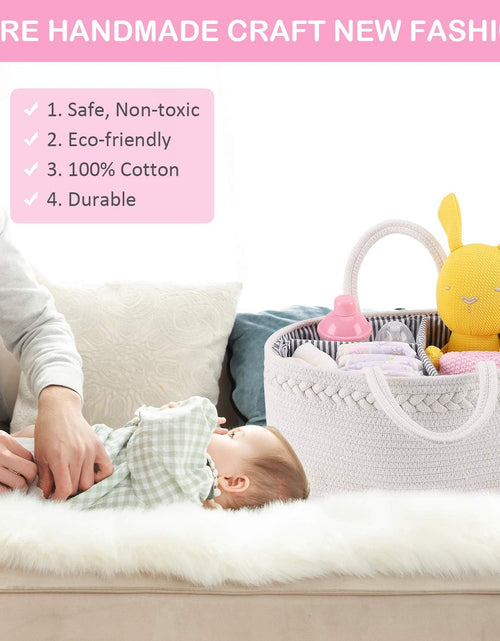 Load image into Gallery viewer, Baby Diaper Caddy Organizer, Boho Rope Nursery Storage Baby Basket Bin Gift Bags for Boys Girls, Portable Caddy Organizer for Changing Table Car, Ideal Gift Baby Shower Basket (White)

