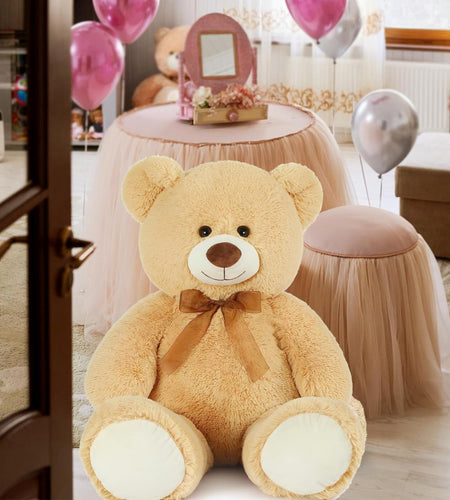 Giant Teddy Bear Stuffed Animal-35.4'' Large Teddy Bear, Soft Large Teddy Bear Plush Toy, Brown Teddy Bear, Big Stuffed Bear for Girl Boy Girlfriend Valentines Christmas Birthday, Light Brown
