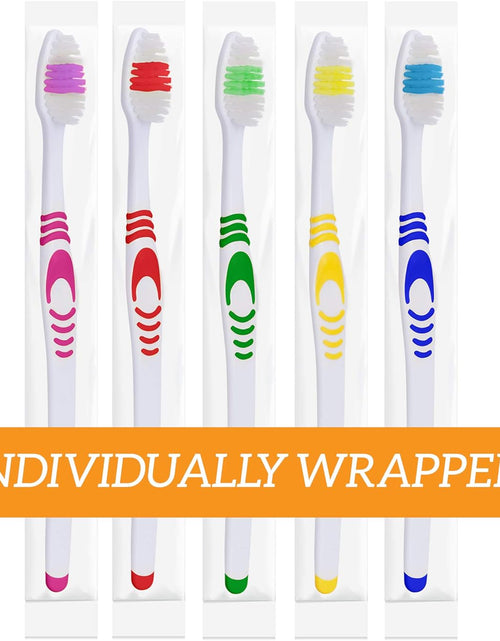 Load image into Gallery viewer, 25 Bulk Toothbrushes | Individually Wrapped | Manual Disposable Travel Toothbrush Set for Adults or Kids | Made with a Medium-Soft Large Head | Multi-Color | Travel Toiletry Oral Set

