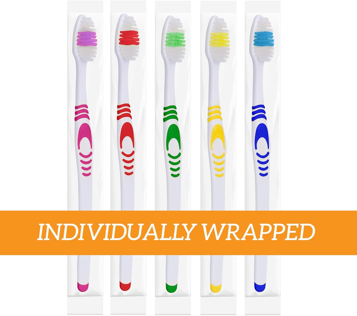 25 Bulk Toothbrushes | Individually Wrapped | Manual Disposable Travel Toothbrush Set for Adults or Kids | Made with a Medium-Soft Large Head | Multi-Color | Travel Toiletry Oral Set