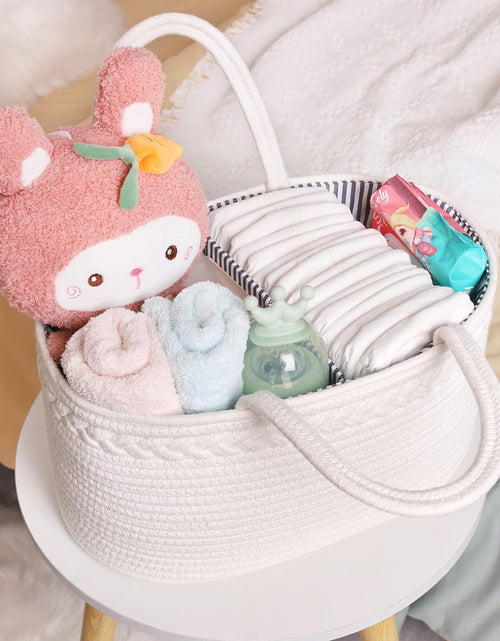 Load image into Gallery viewer, Baby Diaper Caddy Organizer, Boho Rope Nursery Storage Baby Basket Bin Gift Bags for Boys Girls, Portable Caddy Organizer for Changing Table Car, Ideal Gift Baby Shower Basket (White)
